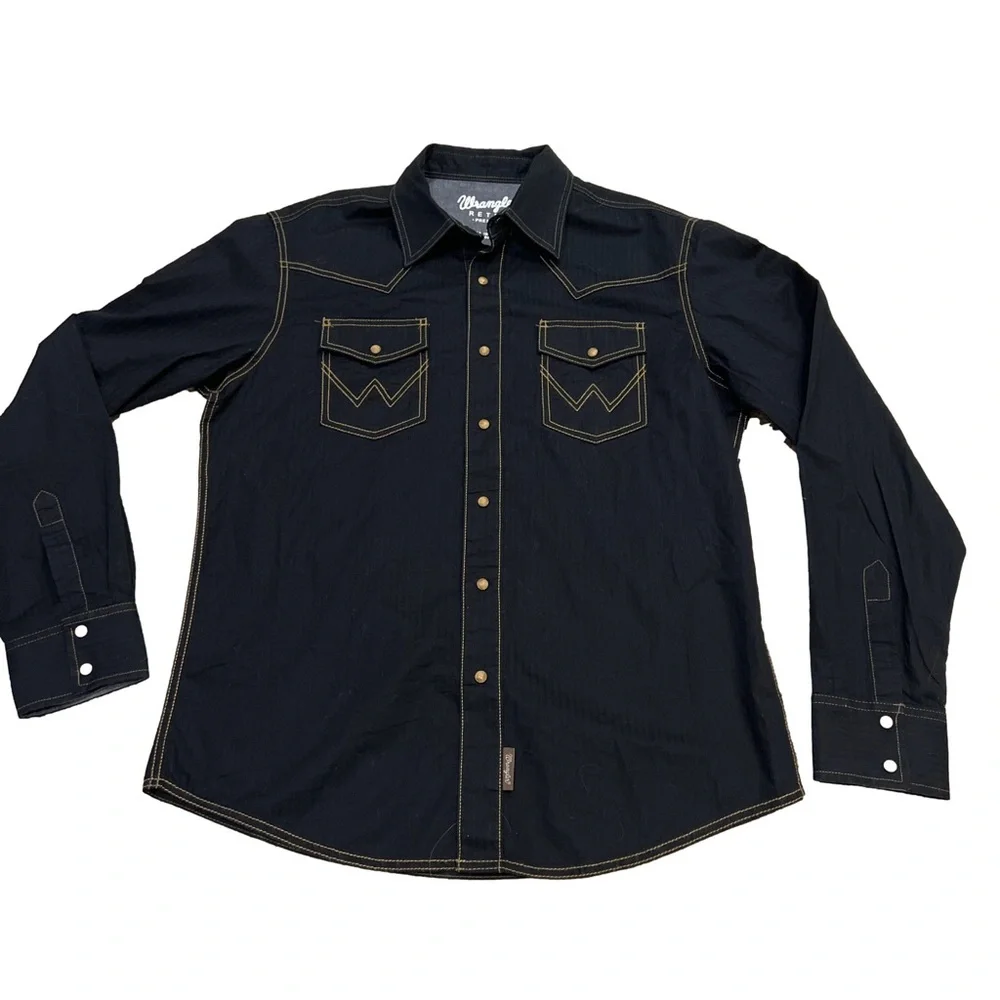 Wrangler Retro Men's Dark Blue Denim Shirt - Western Snap Front - NWOT - Picture 3 of 6